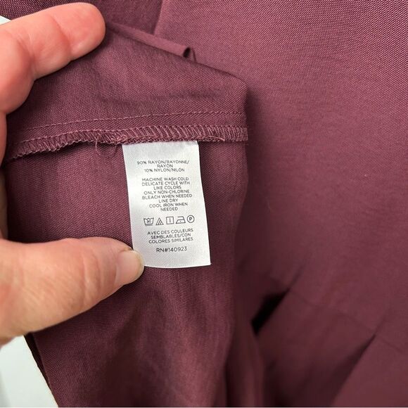 Loft Pleated Waist Midi Dress NO TIE Deep Burgundy Long Sleeve Button Front 12P - Picture 11 of 16